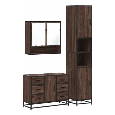 (brown oak) vidaXL Piece Bathroom Furniture Set Brown Oak Engineered Wood