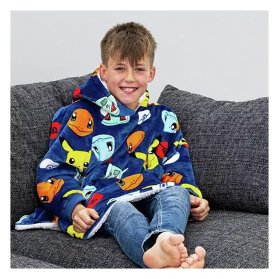 Hugzee Pokemon Badges Blue Fleece Hooded Blanket - Medium