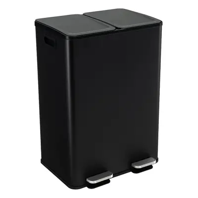 60L Metal Trash Bin x 30L Compartments W/ Lids & Inner Buckets Black