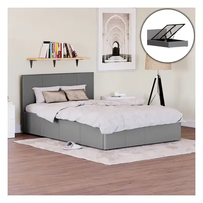 (Small Double, Grey) Lisbon Ottoman Bed Frame Faux Leather Storage