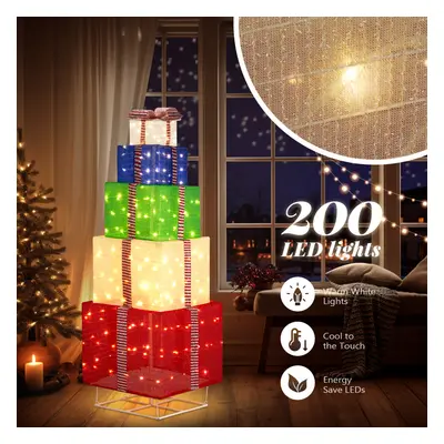 6FT LED Lighted Gift Box Tower Pre-lit Pull Up Multicolor Present Boxes Christmas Decor