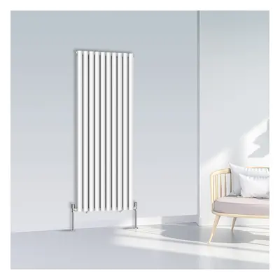 (1600x590mm Double, White) NRG Oval Column Designer Radiator Horizontal Vertical Central Heating