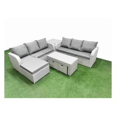 Fimous Outdoor Garden Furniture Sets Seater Wicker Rattan Furniture Sofa Sets with Oblong Coffee