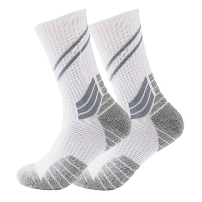 (White Grey) Men Cotton Slash Letter Pattern Sport Breathable Anti-slip Mid-length Tube Socks