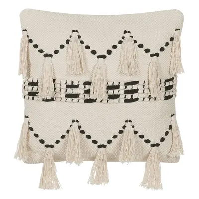 Cotton Cushion with Tassels x cm Beige with Black THONDI