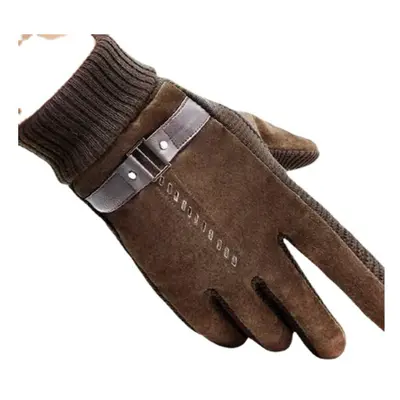 (Coffee) Thickening Warm Leather Gloves Touch Screen For Motorcycle Cycling Skiing Skateboard Me