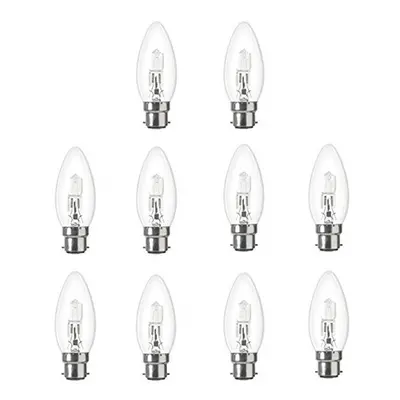 10x Low Energy Halogen Candle 18W B22d Clear