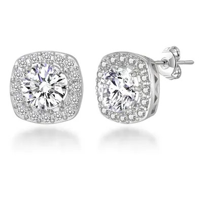 Silver Plated Square Halo Earrings Created with Swarovski Crystals