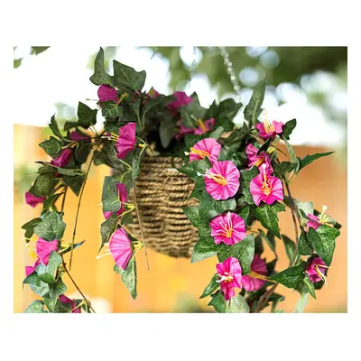 Faux Trailing Floral Hanging Basket, Fake Purple Pink Flower & Foliage