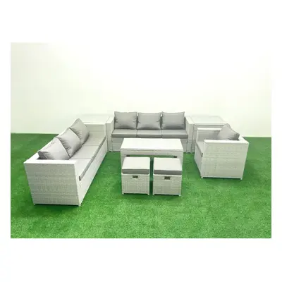 Fimous Wicker PE Rattan Sofa Garden Furniture Set with Oblong Coffee Table Armchair Small Footst