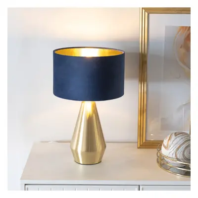 ValueLights Jax Navy Velvet with Gold Lamp Shade Gold Touch Table Lamp