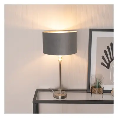 ValueLights Maggie Chrome Table Lamp with Grey Velvet & Chrome Shade