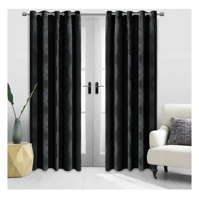 (66" x 90") Black Curtains Velvet Eyelet Ring Top Ready Made