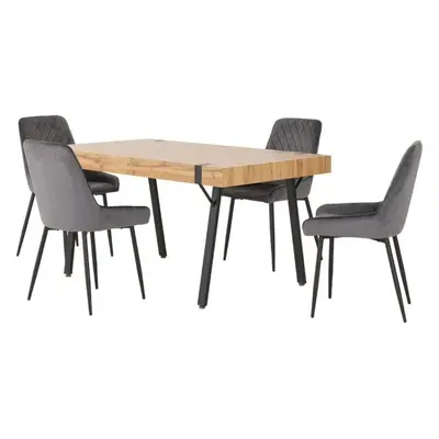 Treviso Light Oak Effect and Black Dining Set with Grey Velvet Avery Chairs