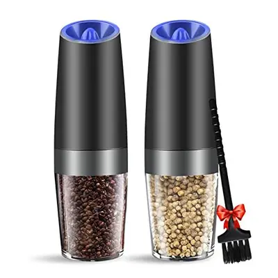 MOVNO Gravity Electric Salt and Pepper Grinder Set of with Blue LED Light, Battery Powered Peppe