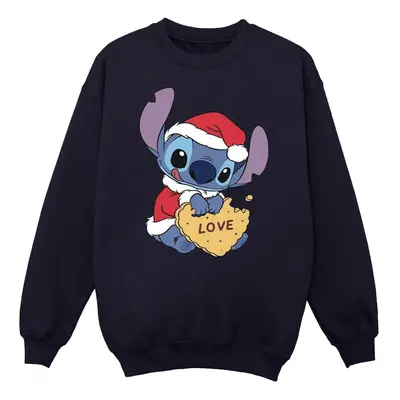 (M, Navy Blue) Disney Womens/Ladies Lilo And Stitch Christmas Love Biscuit Sweatshirt