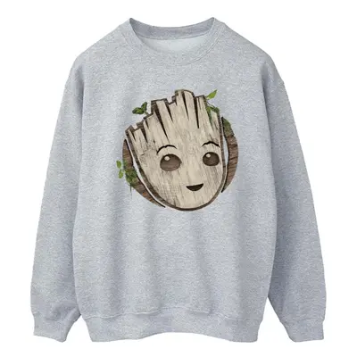 (L, Sports Grey) Marvel Mens I Am Groot Wooden Head Sweatshirt