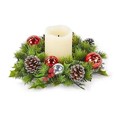 Christmas Table Centrepiece Decoration 30cm Candle Wreath - Red Bauble