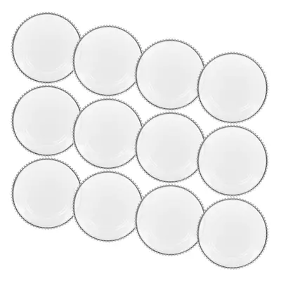 (12x Silver) 6/12 Pcs 32cm Clear Charger Plates Set with Metallic Beaded Coloured Rim Party Tabl