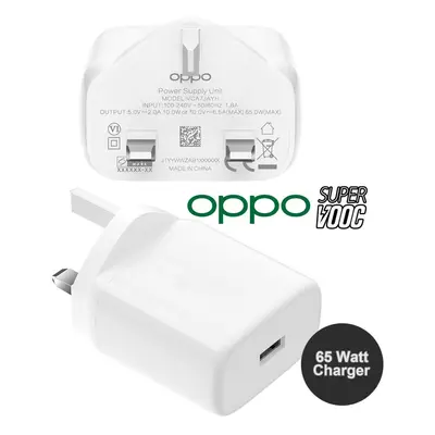 Original Oppo SuperVooc 65W Adapter UK Charger VCA7GAYH Plug Head Only