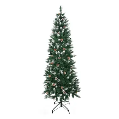 HOMCOM 6' Snow Artificial Christmas Tree Holiday Home DÃ©cor with Pine Cones