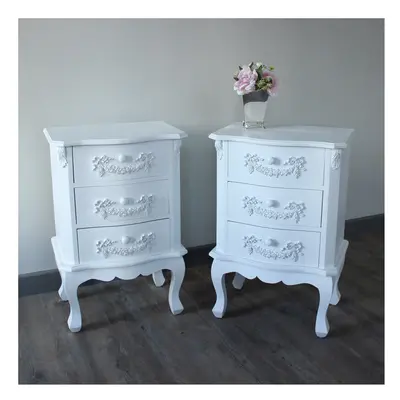 White bedroom furniture, Pair of Antique White Drawer Bedside Table - Pays Blanc Range