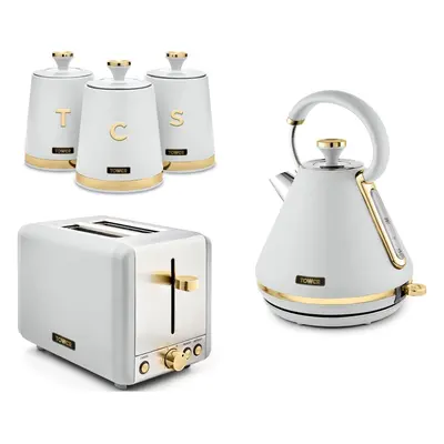 Tower Cavaletto White & Gold Kettle Slice Toaster Canisters