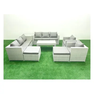 Fimous Outdoor Garden Furniture Rattan Sofa Set with Armchairs Oblong Coffee Table Big Footstool