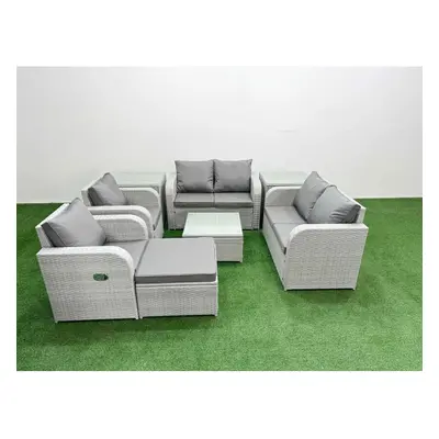 Fimous Seater Outdoor Reclining Chair Love Sofa Set Rattan Garden Furniture Set with Square Coff