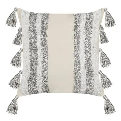 Tufted Cotton Cushion with Tassels x cm Beige and Grey HELICONIA