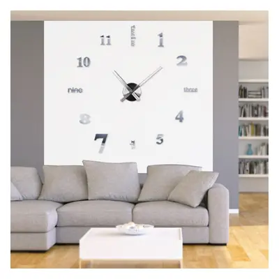 (Silver, 47Inch) 27/37/47Inch Black/White DIY Wall Clock Silent Quartz Wall Night Clocks