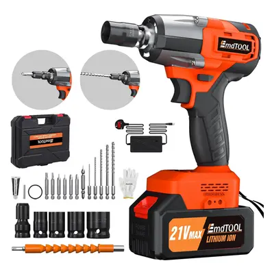 Cordless Brushless Impact Wrench & Eletric Drill, 6.0Ah High Torque 650N.m Cordless Gun Kit