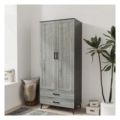 (Black & Ash Grey) DEVON 180cm Modern Wardrobe Door Drawer Bedroom Storage with Hanging Rail