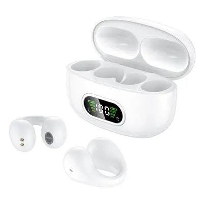 (White) Long Battery Life Wireless Earphones Clip Ear HD Non-In-Ear For iPhone Android Universal