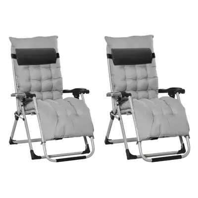 Outsunny PCS Reclining Zero Gravity Chair Folding Lounger Cushion Light Grey