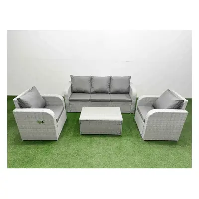 Fimous PE Rattan Garden Furniture Set Reclining Chair Sofa Lounge Sofa Set Oblong Coffee Table L