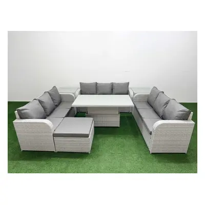 Fimous PE Rattan Lounge Sofa Set Seater Outdoor Garden Furniture Set with Seater Sofa Big Footst