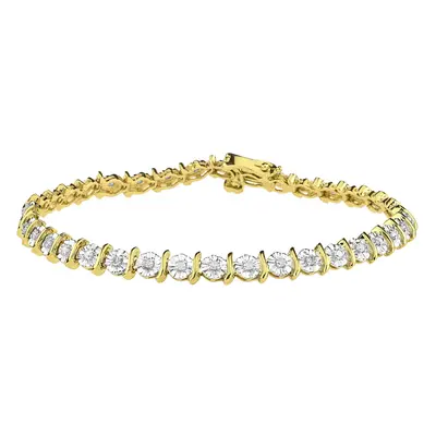 Jewelco London 9ct Yellow Gold Round 1/2ct Diamond Row Wavy Bar Illusion Tennis Bracelet - PBCAX