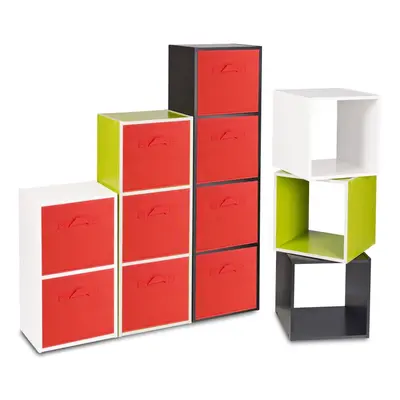 (Black, Red) Cubed Wooden Storage Units Shelves + Drawers