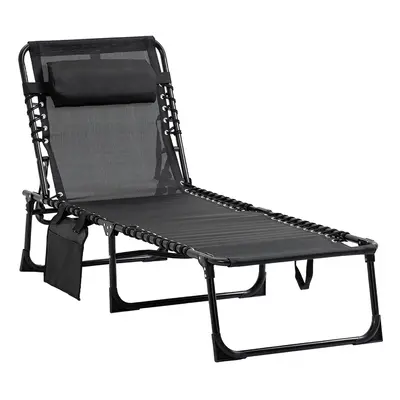 Outsunny Lounger Folding Reclining Camping Bed 5-position Adjustable Black