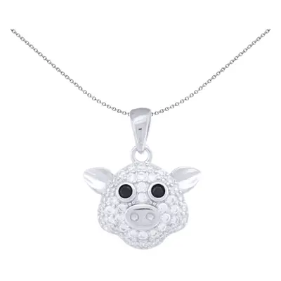 Jewelco London Rhodium Silver Black Round Brilliant CZ Encrusted Little Piggy Charm Pendant - AP