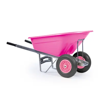 KCT 160L Twin Wheel Wheelbarrow Pink - Large Heavy Duty Garden / Stable Yard / Builders Barrow w