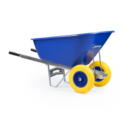 (Blue Barrow with Blue and Yellow Tyres) 200L Heavy Duty Twin Wheel Wheelbarrow Garden/Stable