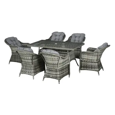 Outsunny Round PE Rattan Garden Dining Set for with Seat and Back Cushions