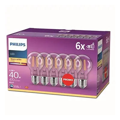 Philips LED Premium Classic Filament A60 Light Bulb Pack [E27 Edison Screw] 4.3W - 40W Equivalen