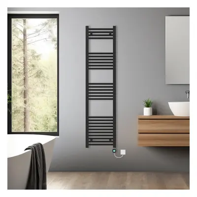 (Black, 1600x400mm) Pre-filled Bathroom Straight Electric Heated Towel Rail Radiator Thermostati