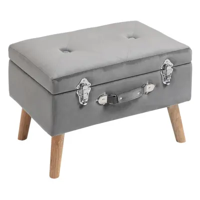 HOMCOM Velvet-Touch Suitcase Storage Stool Ottoman Suitcase Latches Wood Legs