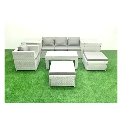 Fimous Rattan Garden Furniture Set with Grey Cushions Luxury Seater with Big Footstools and Coff