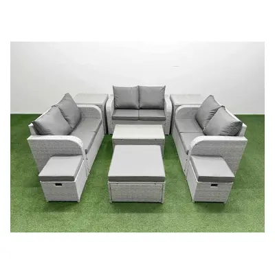 Fimous Seater PE Wicker Rattan Furniture Sofa Sets with Rectangular Coffee Table Seater Love Sof