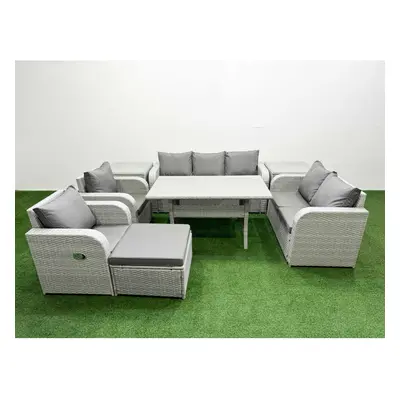 Fimous PE Rattan Garden Furniture Set Reclining Chair Sofa Double Love Seat Seater Sofa Lounge S